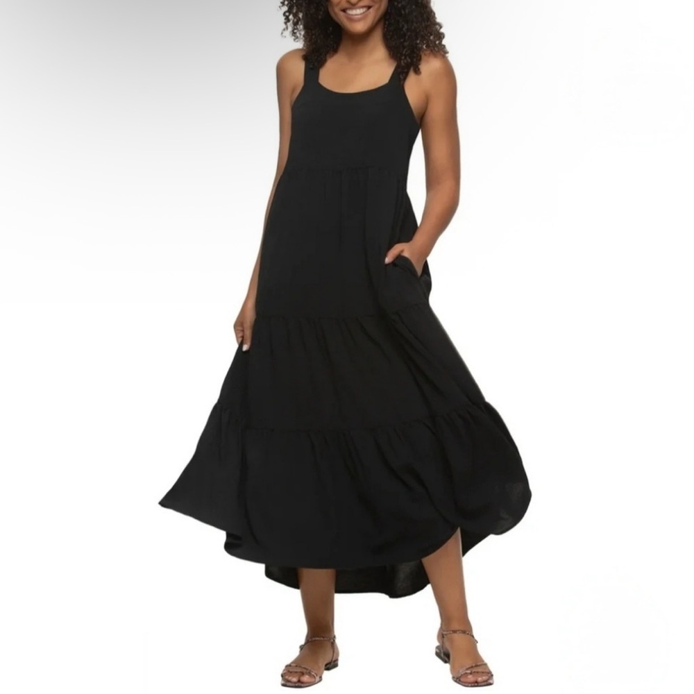Black Bow - Maxi Dress Women's Size Medium Flowy Tiered Boho Chic Vacation
